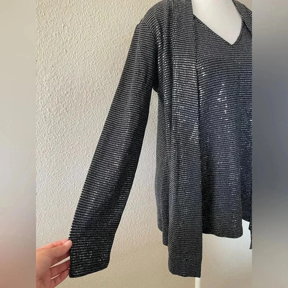 Calvin Klein Liquid Knit Sequin Blouse and Cardigan Set Women’s S Black Festive - Picture 8 of 13
